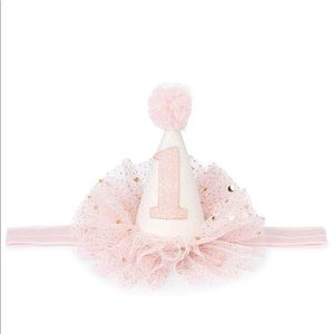 Baby girl one year old birthday hat with headband